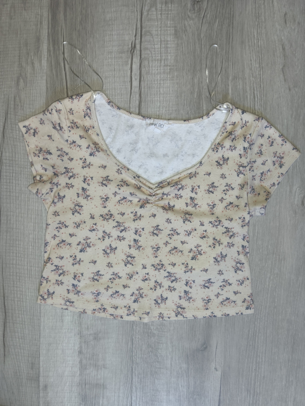 Pink Rose Cream Floral V-Neck Crop Top